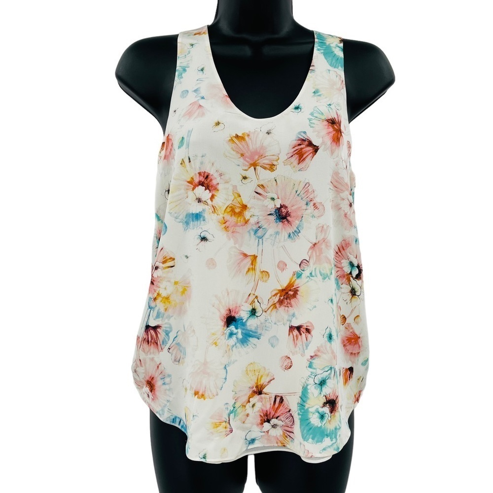 Rebecca Taylor silk floral‎ sleeveless blouse criss cross back watercolor size 0